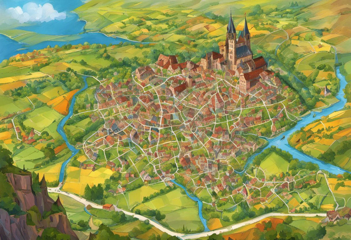 Illustration digitale : l'Alsace, une carte riche en histoire.