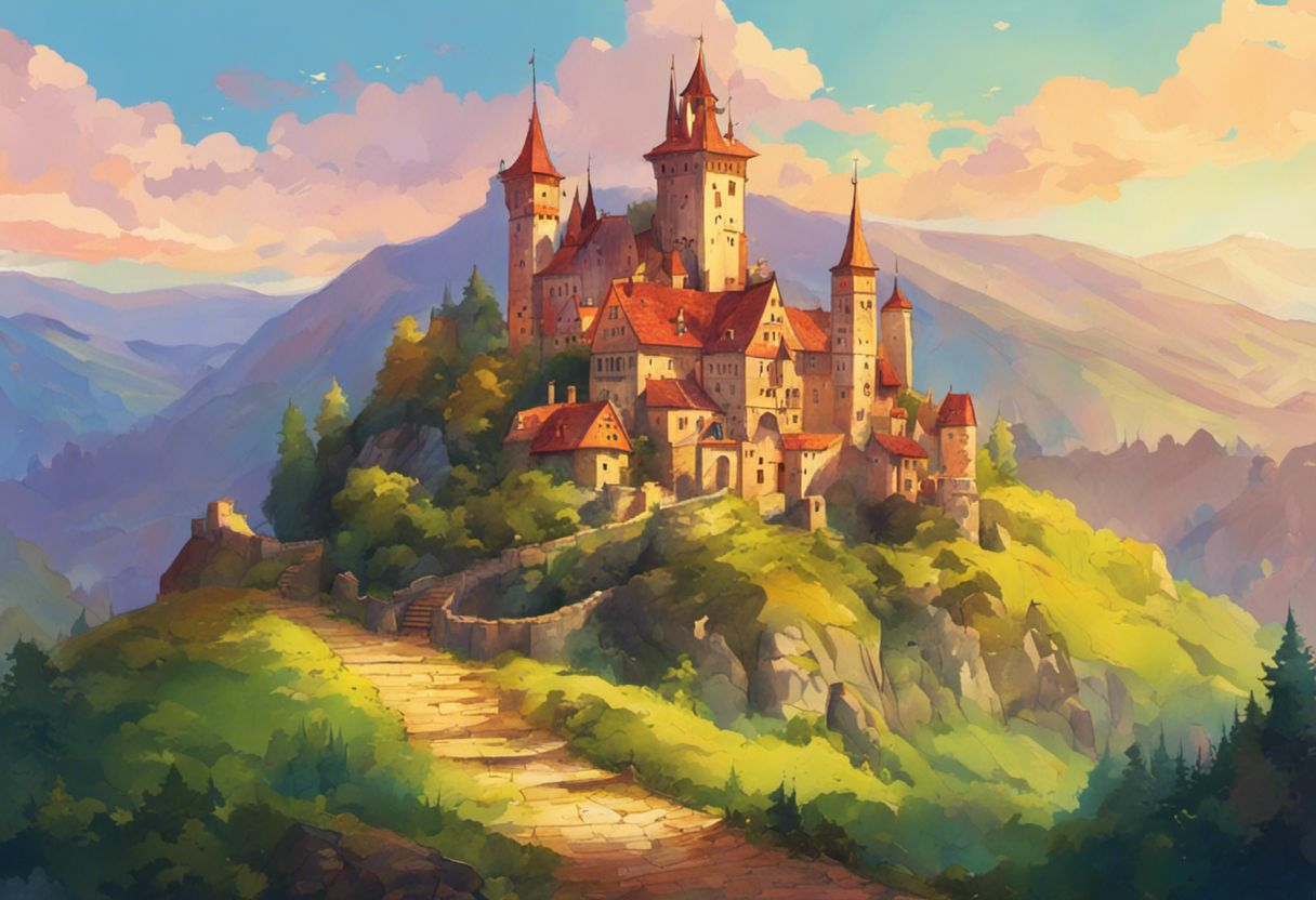 Illustration colorée : un château de conte de fées