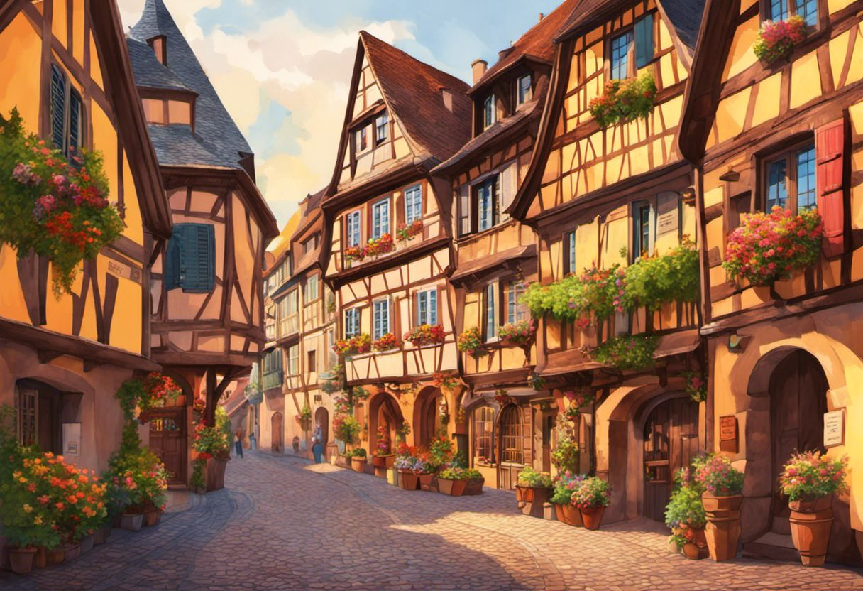 Illustration colorée de l'architecture historique et des rues charmantes de Colmar