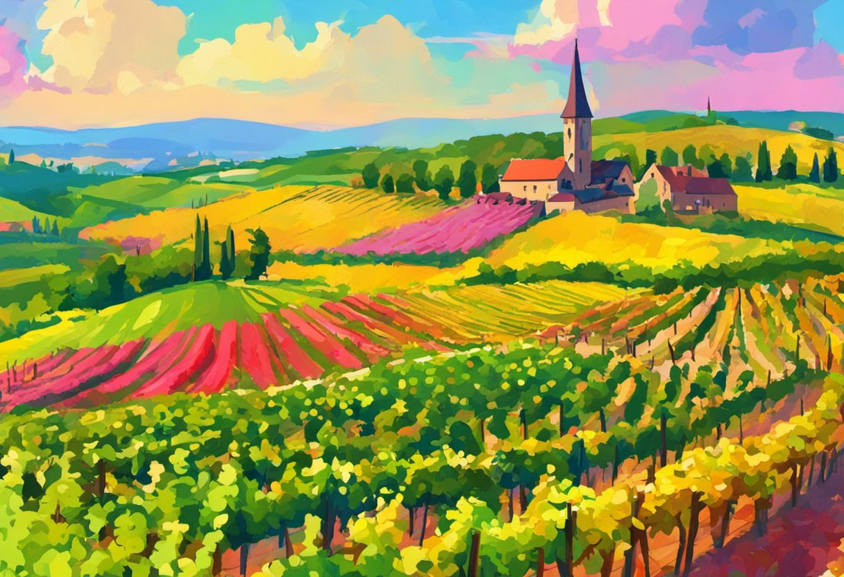 Toile colorée d'un vignoble pittoresque en Alsace