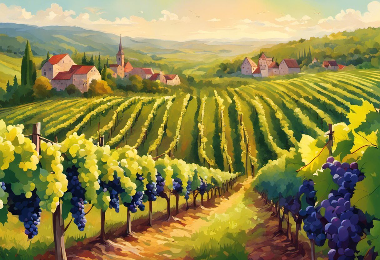Illustration colorée de vigne alsacienne diverse.