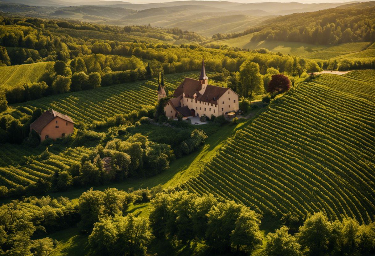 Photo aérienne en 4K des paysages de vignobles alsaciens