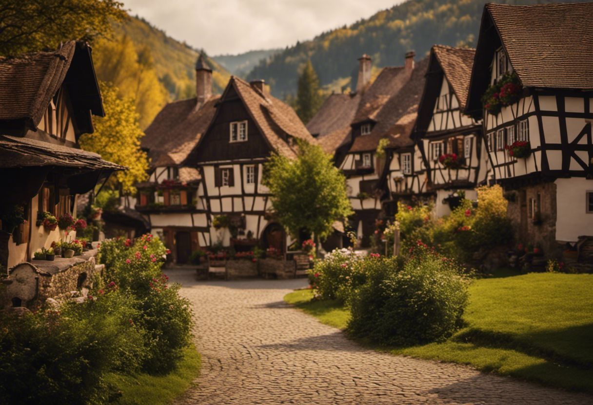 Village médiéval typique d'Alsace, 4K, détail élevé